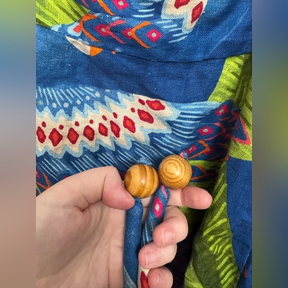 FARM RIO XS Mini Wrap Dress Blue Macaw Print 100% linen Super Cute! - Picture 10 of 10